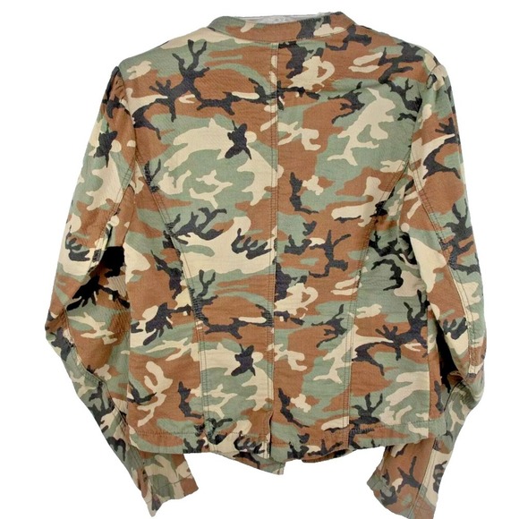 Free People Camo Military Jacket Button Up Cotton Blend Fitted Casual Coat Sz 0 - Picture 2 of 10